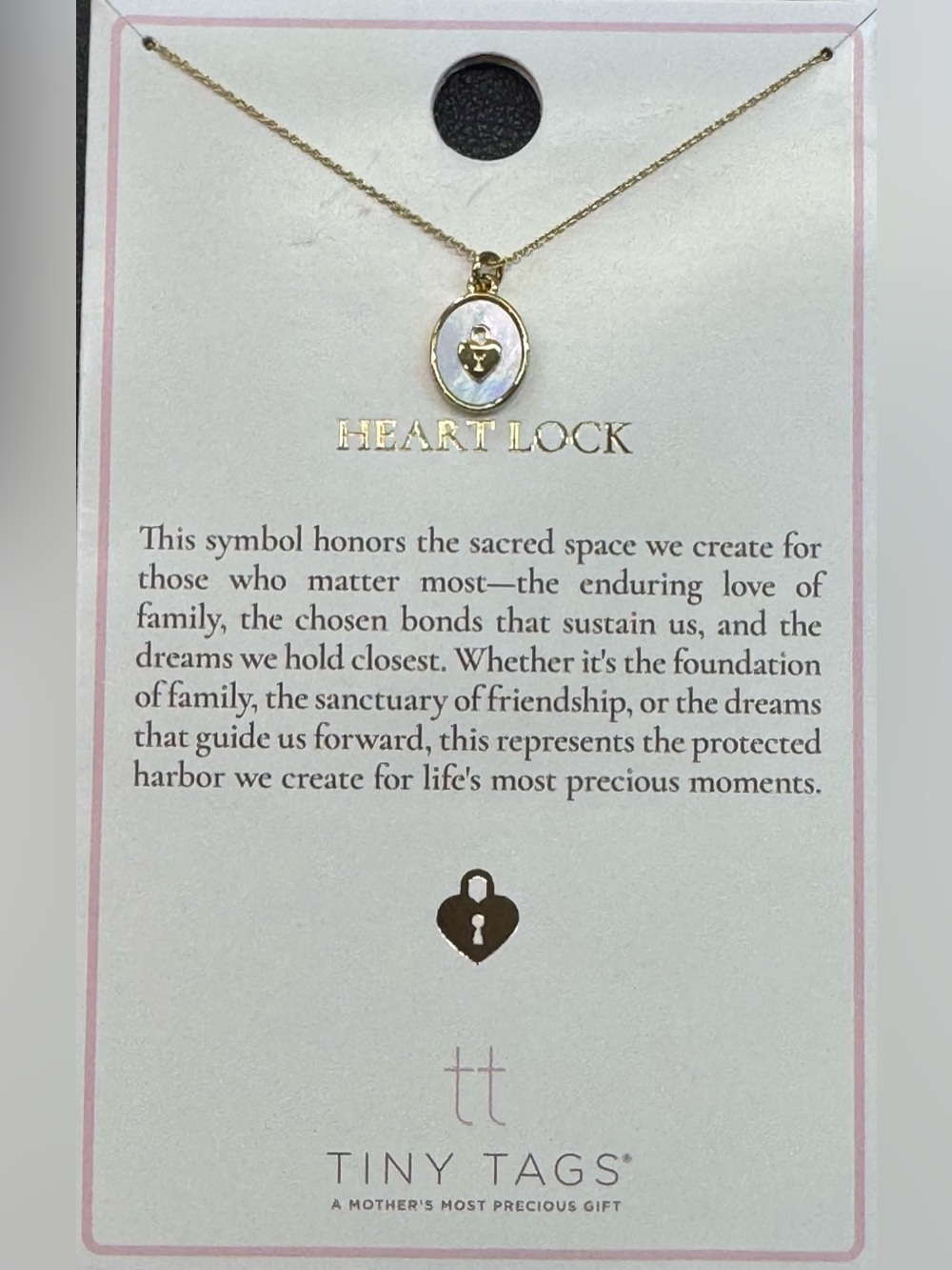 14k Gold Plated Heart Lock Pendant Necklace with Pearl Inlay - BRAND NEW